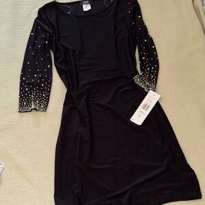 MSK Long Sleeve Black Dress with Silver & Pearl Detailing
